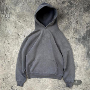 Yüksek kaliteli pamuk polar 400gsm ağır hiçbir dize mavi Hoodie boş özel ekran baskı boy Boxy Fit Hoodies erkekler için