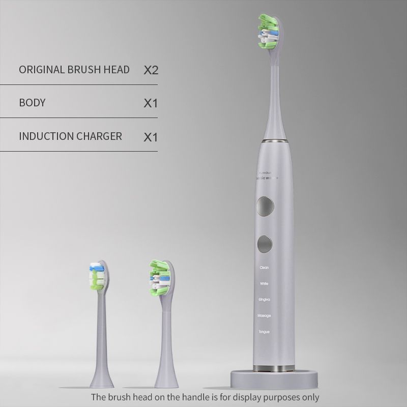Corps argenté Flash + deux têtes de brosse + chargeur sans fil