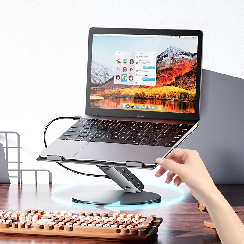 OEM مقبول حامل الهاتف المعدنية الألومنيوم USB Hub 3.0 ، ارتفاع قابل للتعديل حامل المكتب حامل الحاسب المحمول