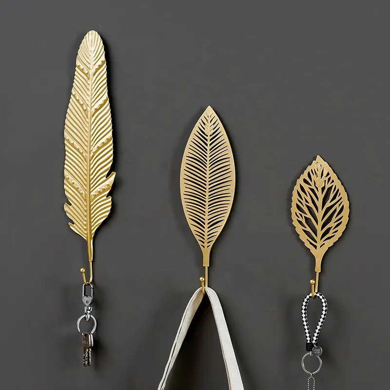 Eisen Kunst Haken Blätter Form Freiloch Wand haken Golden Garderobe Schlüssel Handtuch halter für Home Decoration Kleidung Gold