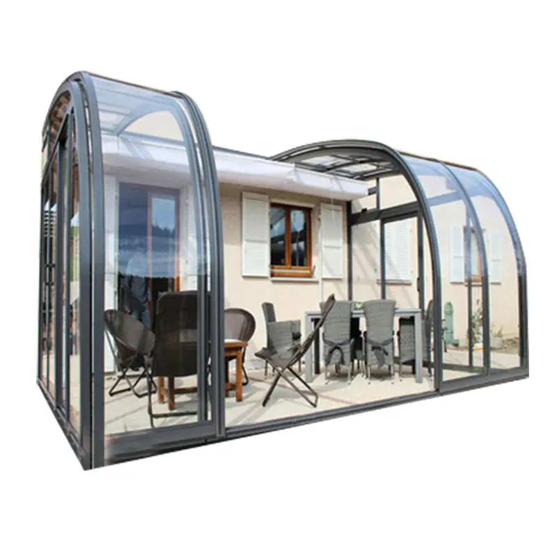 Tetto retrattile in vetro Veranda scorrevole tetto piscina custodie in vetro casa in alluminio Veranda in vetro