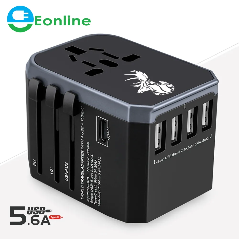 Eonline 3d 2d oem 2000w conversor universal, carregador de viagem, adaptador de alimentação com portas usb 5.6a, telefone inteligente, carregamento rápido