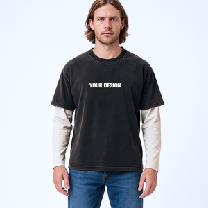 Renk eşleştirme 2 in 1 iki ton yıkama asit yıkanmış renk eşleştirme artı boyutu özel logo boy pamuk ekran baskı kazak - Product Image 1