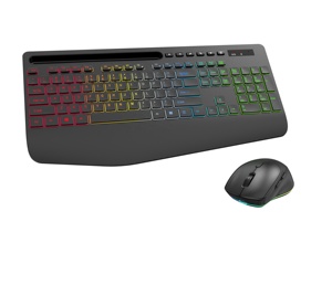 Combo de ratón y teclado inalámbrico retroiluminado recargable de 2,4G con soporte para tableta de teléfono, combo de teclado y ratón silencioso para oficina