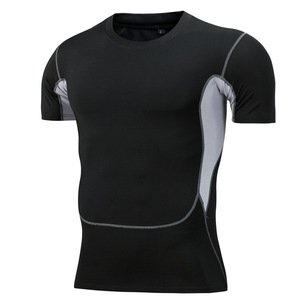 タイトフィットネススポーツランニングトレーニング服弾性速乾性半袖ブランクランニングクイックドライメンズTシャツ