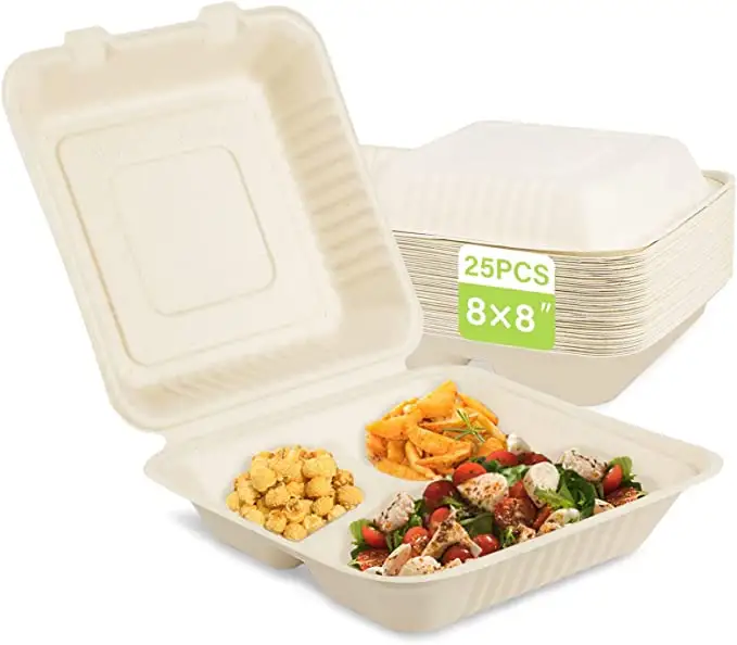 Boîtes d'emballage de fast-food personnalisées biodégradables jetables pour le déjeuner à emporter boîtes en papier de canne à sucre