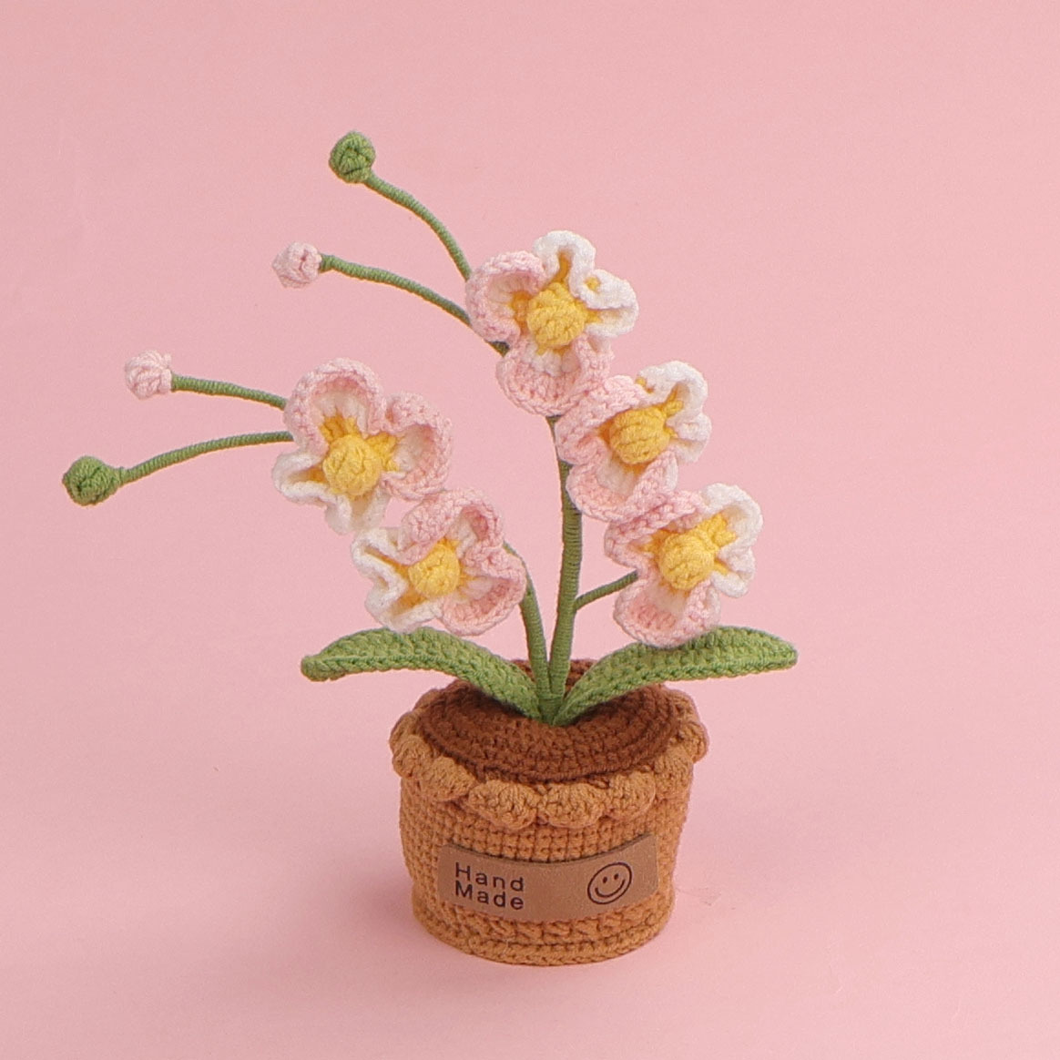 Pink-phalaenopsis-brown woolen potted plant with lace