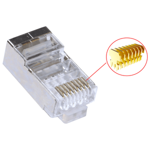 ปลั๊กโมดูลาร์3ขาชุบทอง8P8C ปลั๊กแบบโมดูลาร์ป้องกัน Cat6 RJ45สำหรับ ftp/stp ควั่นสายเคเบิลอีเทอร์เน็ตและลวดทึบ - Product Image 2