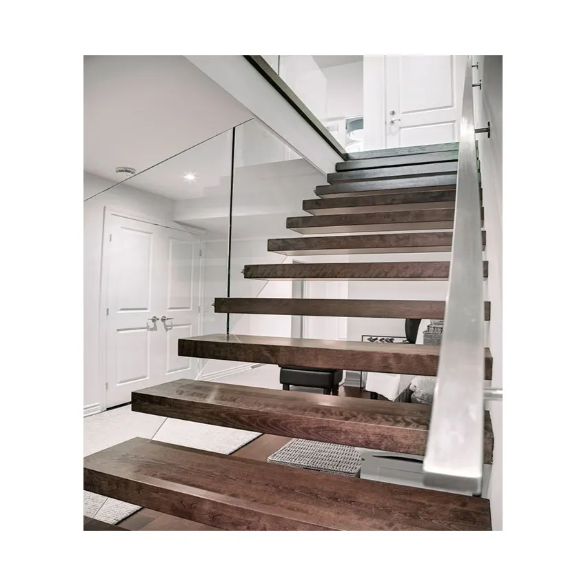 Diseño barato losa de nogal granito Loft interior plegable escaleras de madera flotante y escaleras rectas escalera