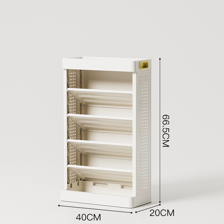 Basic 5-tier side bookshelf, no drawers, no wheels.