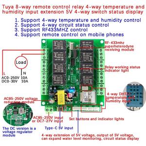 Tuya 8 Channel WiFi/<strong>Zigbee</strong> Remote Control Relay Support 4 Way Circuit Status Display + 4 Temperature and Humidity <strong>Input</strong> Control - Product Image 2