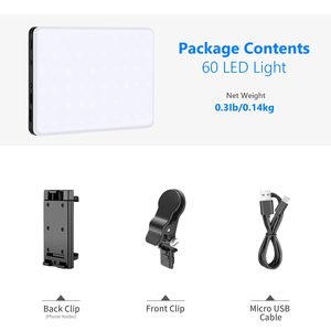 Yüksek güç 60 LED 2000mAh şarj edilebilir CRI 95 3 işık modları Tablet selfi ışığı için selfi ışığı taşınabilir klip - Product Image 5