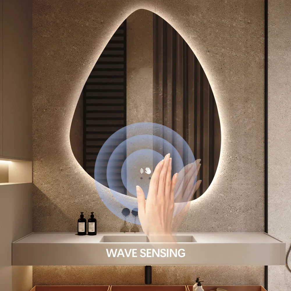 Hot sale Environmental water-drop shape defogger bathroom LED wall mirror