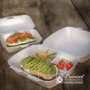 <strong>Al</strong> Bayader Foam <strong>Hinged</strong> Technology Disposable 3-Compartment Plastic Carryout Food Containers 3-Compartment Plastic <strong>Boxes</strong> - Product Image 1