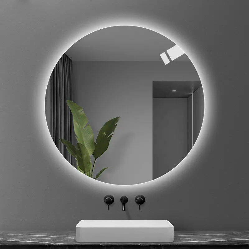 القمر جولة مؤطرة الحائط الزخرفية بلوتوث الحمام ذكي الذكية المرآة البالونية مع مصباح ليد