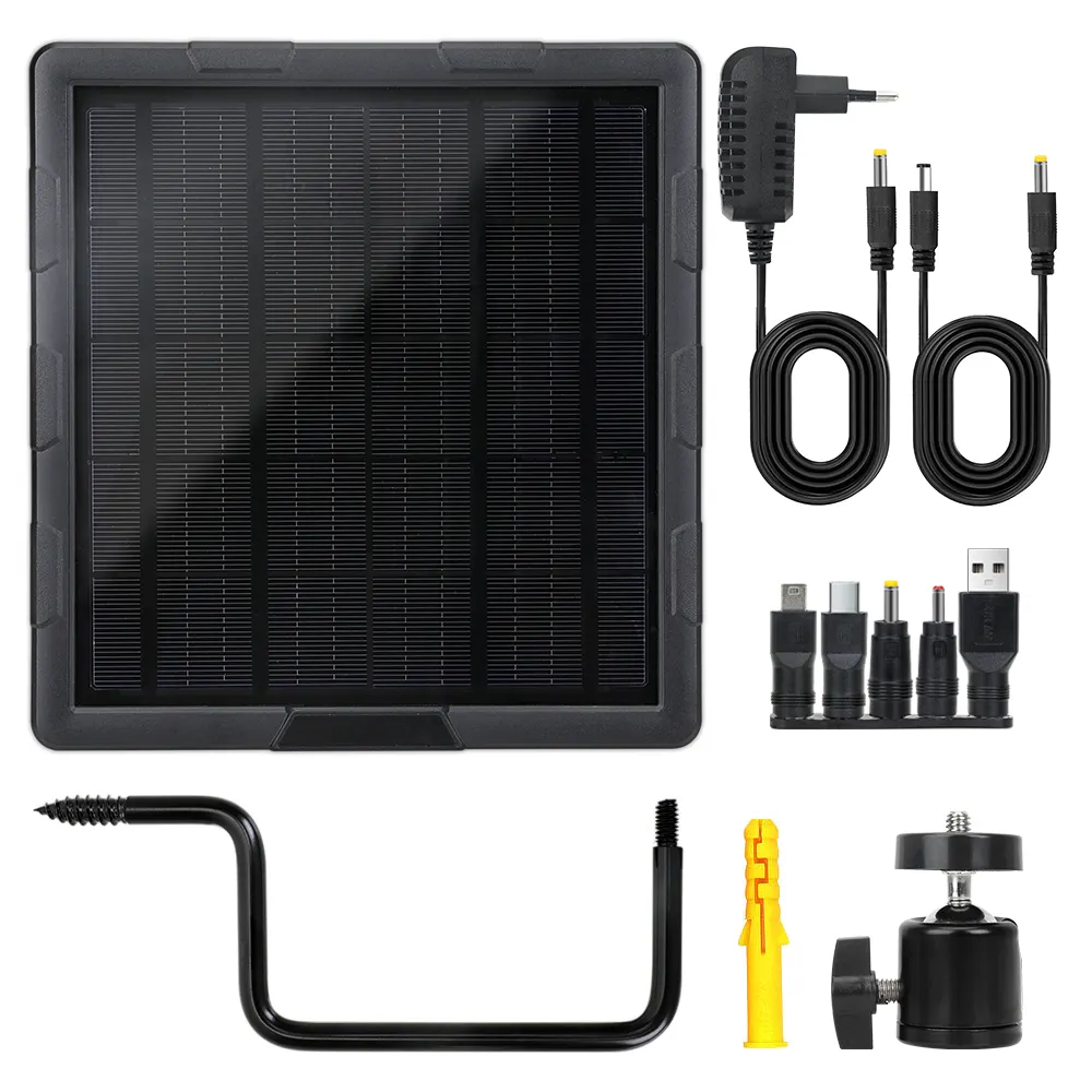 Security Camera Solar Panel Built In Battery 18650 6000mAh rechargeable 5W 12v Outdoor Waterproof
