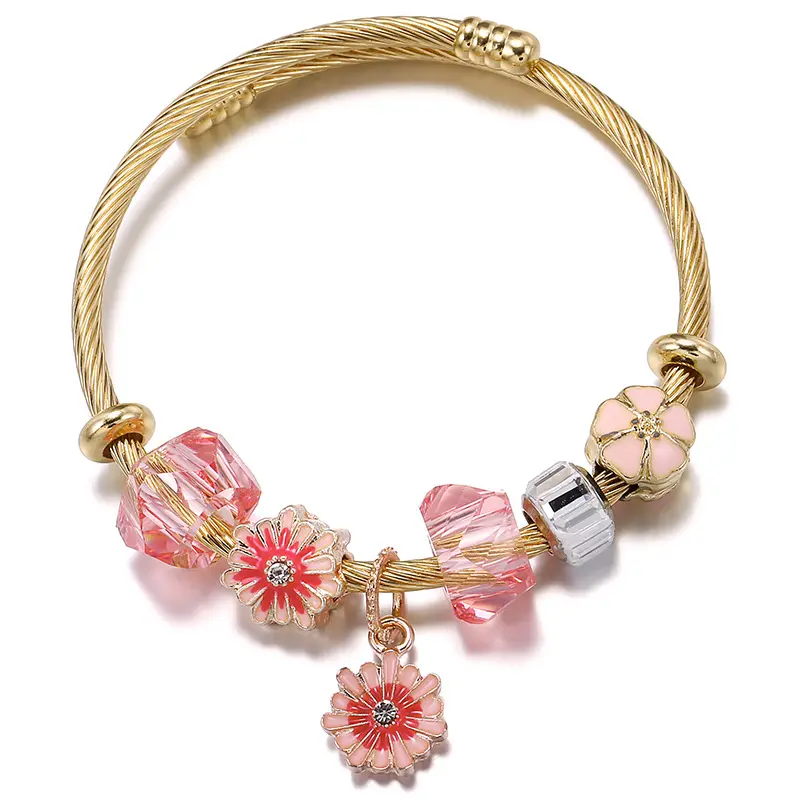 Bracelet en acier inoxydable série étoile mosaïque fleur de soleil pendentif or ouverture bracelet bricolage bracelet perlé pour femme et fille