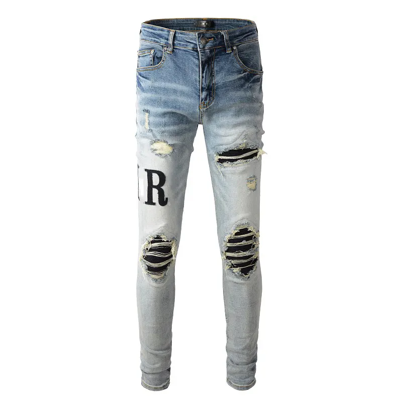 custom high quality blue para hombre. slim fit ripped skinny denim trousers pants men jeans for men size 32- 30