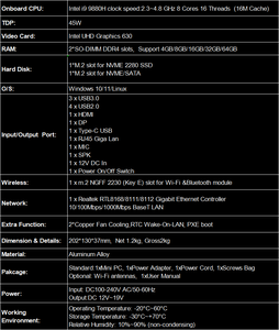 X86微型英特尔迷你电脑i9 9880H迷你电脑电脑视窗10 11 64GB Ubuntu游戏迷你电脑 - Product Image 6