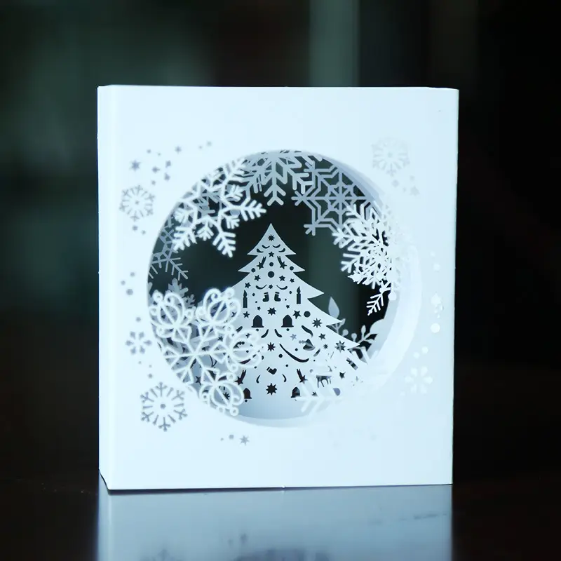 XINDUO بطاقة صغيرة كهدية عيد الميلاد بطاقة تعريف ثلاثية الأبعاد ورق ثلاثي الأبعاد منحوت عليه ثلج مقدس