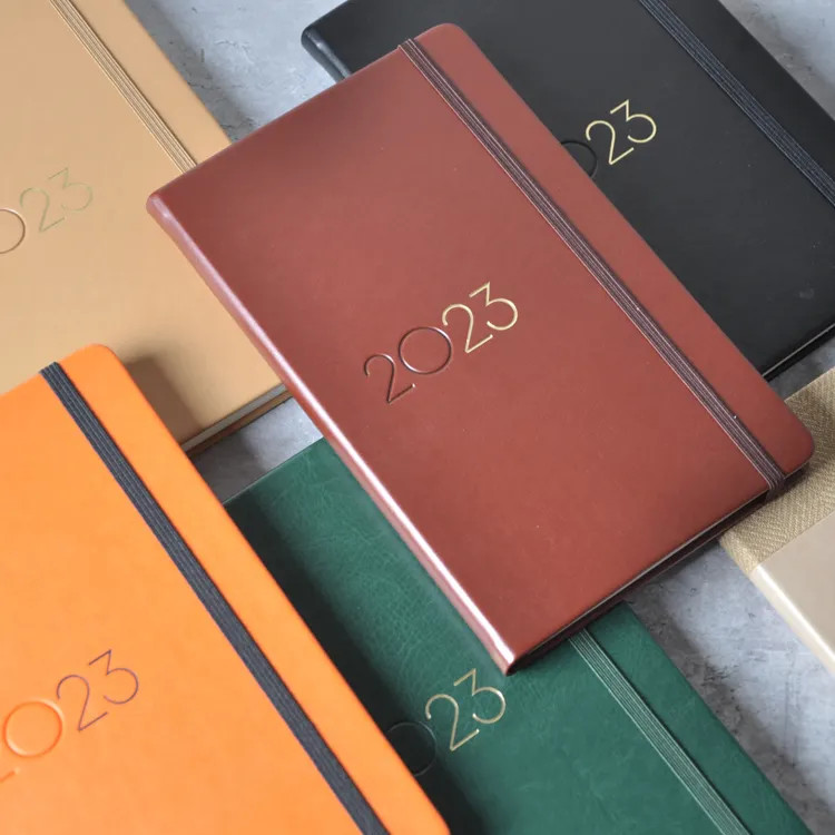 Cuaderno de papel de piedra personalizable, libreta de cuero sintético con logotipo dorado, diarios, cuadernos, 2023 planificadores