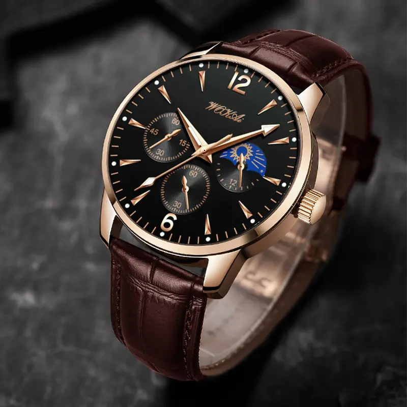 Los fabricantes suministran relojes de cuarzo vintage con tres ojos que brillan en la oscuridad, relojes para hombres