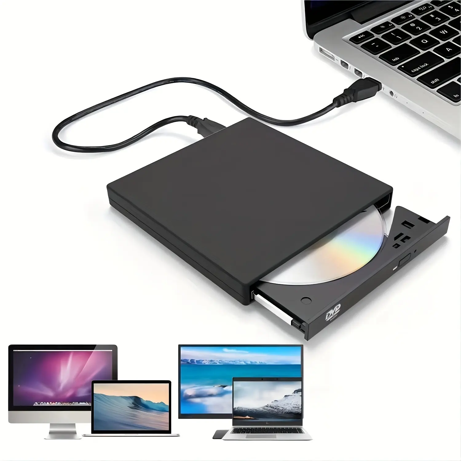 CD DVD Drive eksternal, USB 2.0 ramping portabel eksternal CD-RW Drive DVD-RW penulis Burner untuk Laptop Notebook PC Desktop