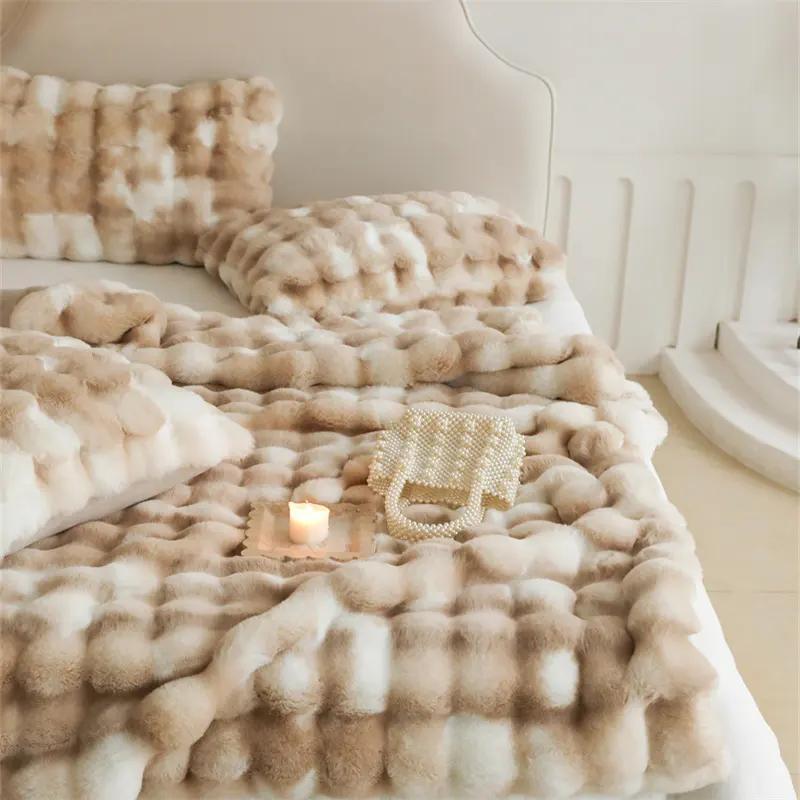 Soft Coreano Fleece Throw Thick Fur Blanket para Decorações De Inverno Luxo Poliéster Bedding Atacado