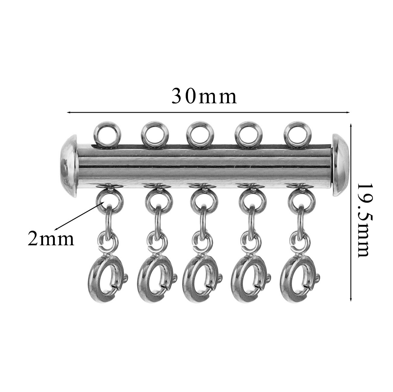 Fermoir à ressort couleur acier 6mm-5 trous