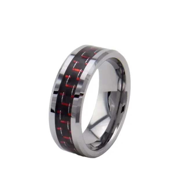 Anello in acciaio al tungsteno per uomo e donna fedi nuziali con anello in fibra di carbonio rosso nero intarsio anello di fidanzamento