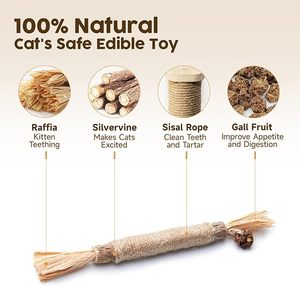 Palos para masticar hierba gatera de vid de plata natural, pelotas de juguete para mascotas de estilo de dibujos animados hechas de nailon duradero, mordedores limpiadores de dientes - Product Image 4