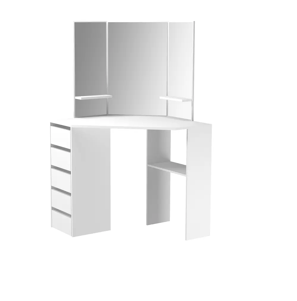 Duvar sabit lüks 3 aynalar makyaj Dresser masası köşe tuvalet masası 5 çekmeceli
