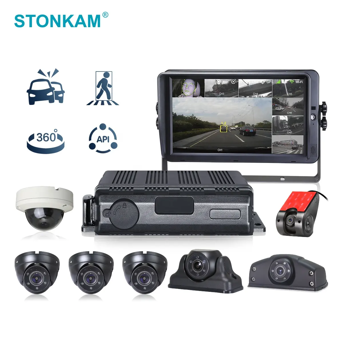 كاميرا للسيارة من STONKAM تدعم شبكات 4G 8CH MDVR نظام كاميرا ADAS+DMS+BSD/360 خوارزمية IP69K مضادة للماء لتأمين السيارة وإدارة أسطول السيارات
