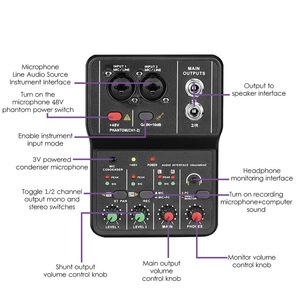 Interfaz de audio Tarjeta de sonido de grabación profesional 16bit/48kHz Mini interfaz de audio USB Tarjeta de sonido de 2 entradas y 2 salidas - Product Image 2