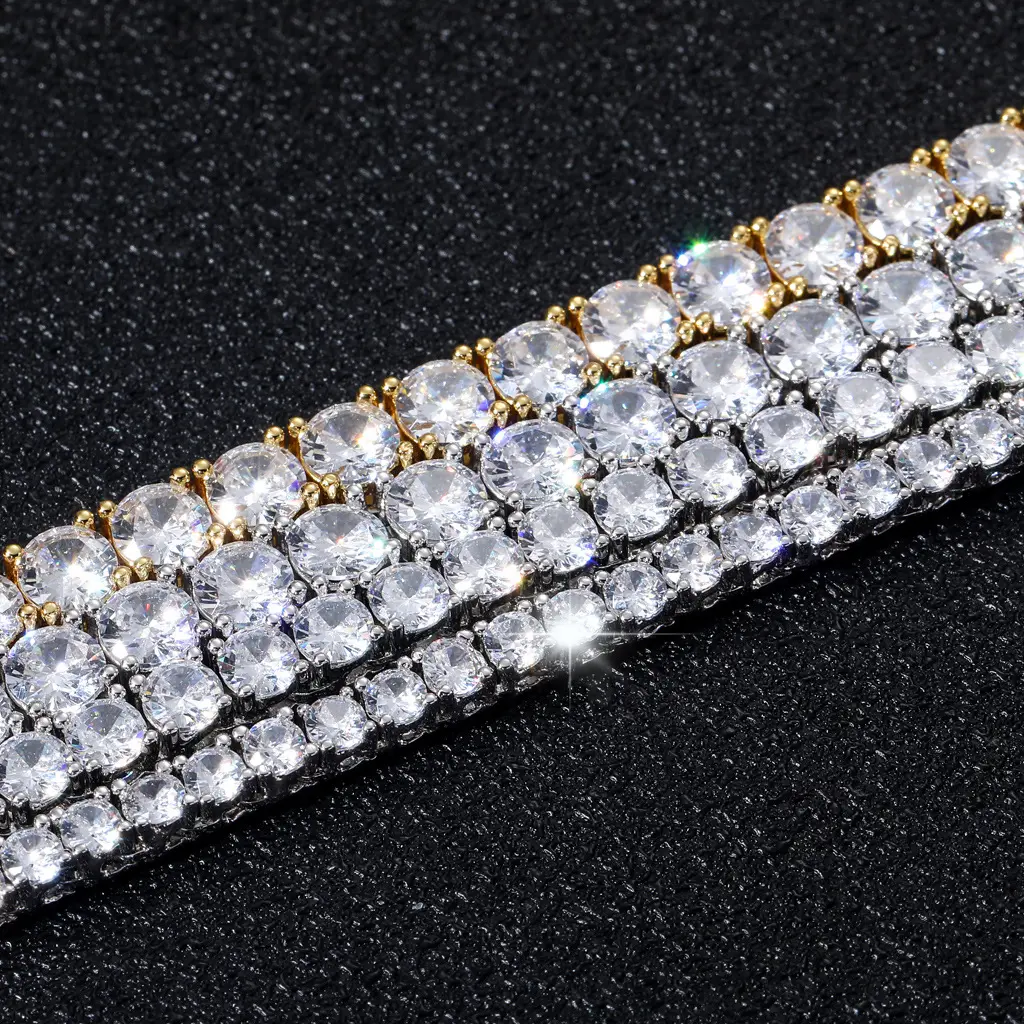 Fancy 3mm 4mm 5mm 6mm CZ Tennis Bracelet Brass Bangle AAA Zirconia 18K Gold Plated Bling Rapper Jewelries