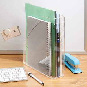 Caja organizadora de almacenamiento de carpetas de archivos acrílicos resistentes, caja contenedora de archivos acrílicos modernos con decoración de asa para escritorio - Product Image 4