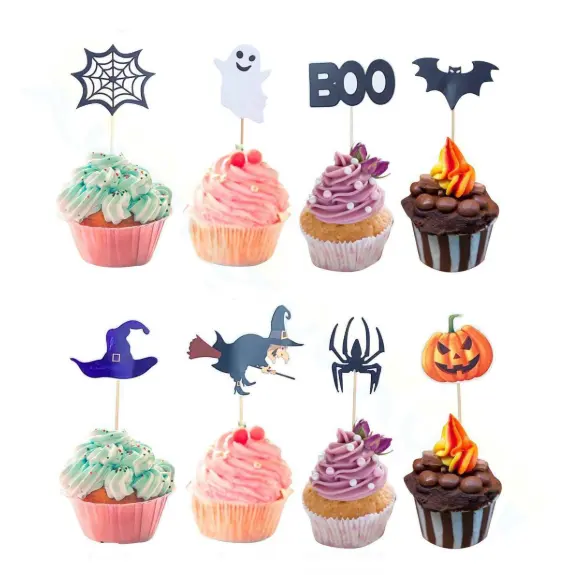 Streghe fantasma jack-o'-lantern scheletro di pipistrello di carta ragno cupcake torta toppers per Halloween Happy tema forniture per feste arredamento