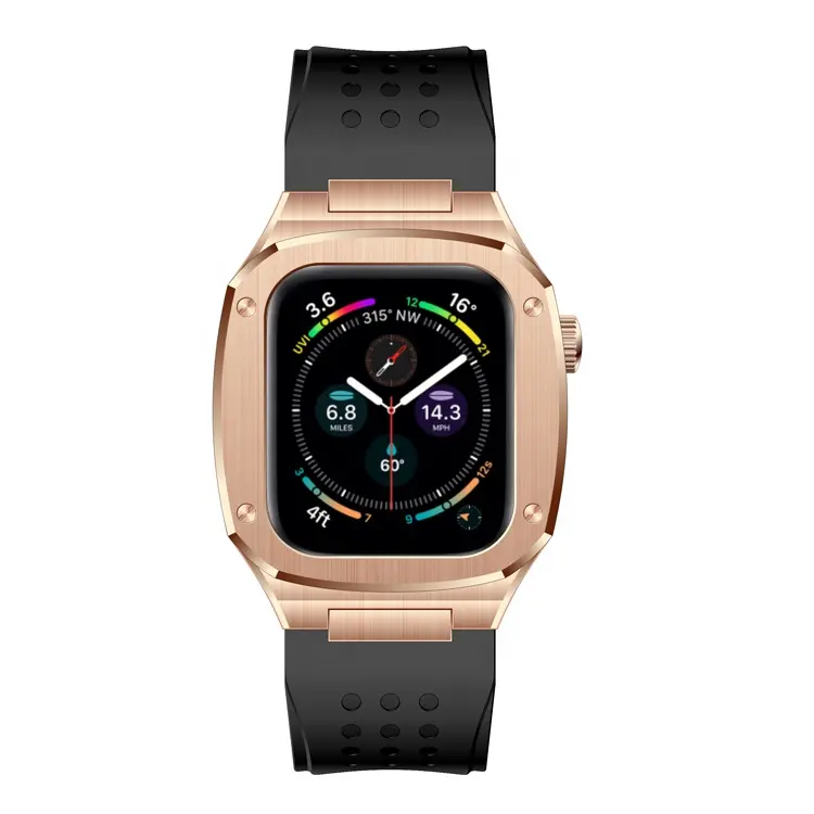 Luxury Apple Watch Case Stainless 44mm Stainless Steel Solid Apple Case With Rose Gold Colour And Transparent Back