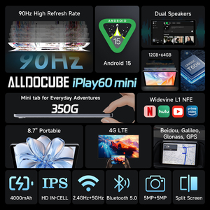 ALLDOCUBE IPlay 60 Mini 4GB RAM 64GB ROM 512GB SD 8.68 pollici Android 15 Tablet 4G LTE 90Hz frequenza di aggiornamento Widevine L1 Netflix GPS - Product Image 2
