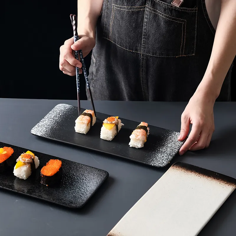 Placa de sushi retangular japonesa, pratos de cerâmica para sushi criativos