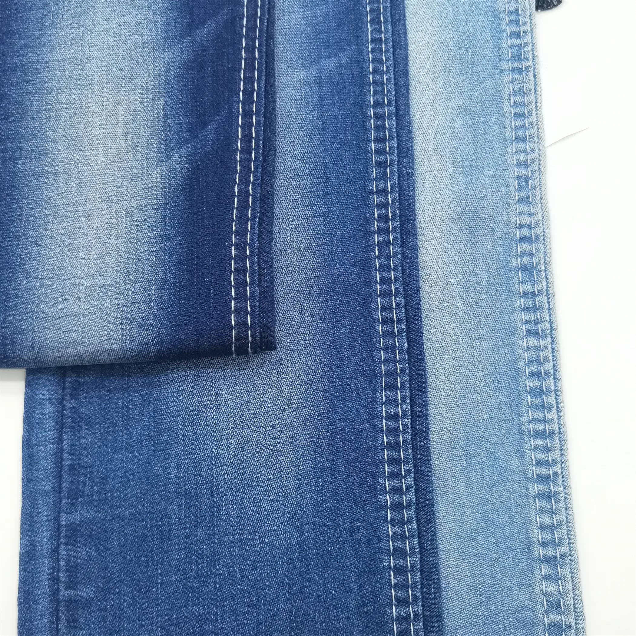 Soft sarja ceia elasticidade calça agradável forma aparecem tecido denim azul fino com qualidade superior