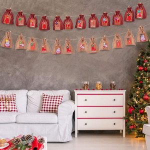 24 adet 1-24 noel geri sayım advent takvimi kumaş çanta dolum numaraları ile düğmeler noel süslemeleri DIY zanaat seti - Product Image 4