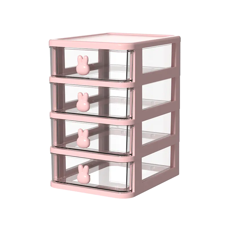 2023 contenitori piccolo simpatico coniglio multifunzionale in plastica PP cassetto Desktop Organizer Home Office scatola di immagazzinaggio cosmetica