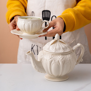 Vintage British Court Embossed Ceramic Tea Cup Kettle Set Simple European Creative Morning <strong>Coffee</strong> Afternoon Latte Mug - Product Image 3