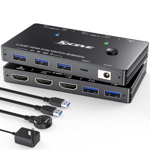 Conmutador KVM 8k @ 60Hz 2 puertos HD MI2.1 con 4 Dispositivos USB3.0 2 ordenadores comparten 1 Monitor - Product Image 1