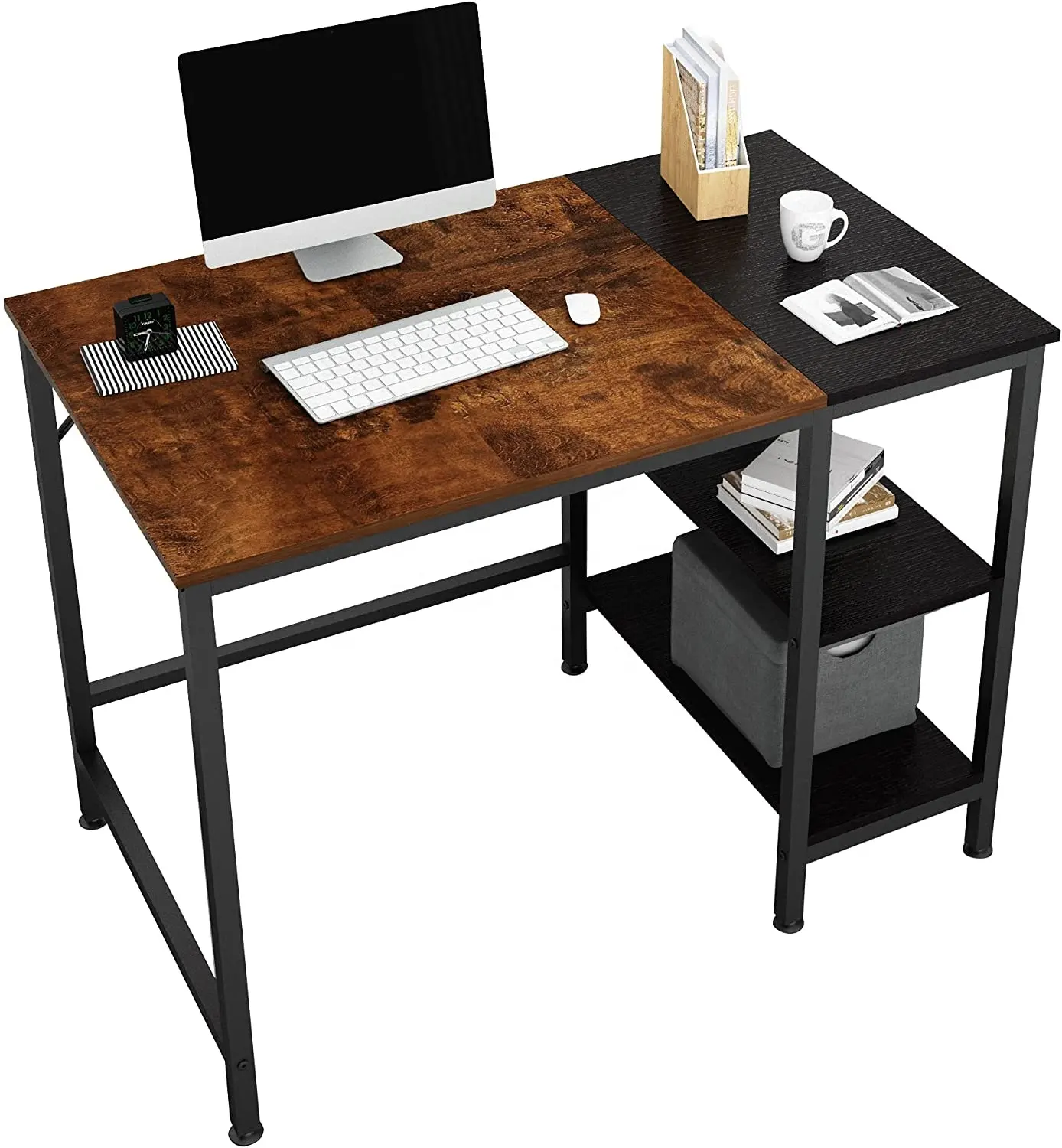 Офис компьютерный стол, маленький кабинет письменный стол с деревянная полка для хранения, 2-х уровневые промышленный Морден столик для ноутбука с соединительной муфтой B