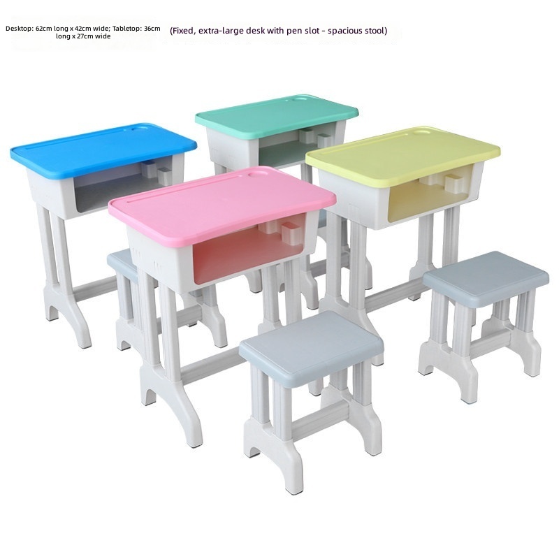 Fixed multi-color oversized desk with stool and pen holder