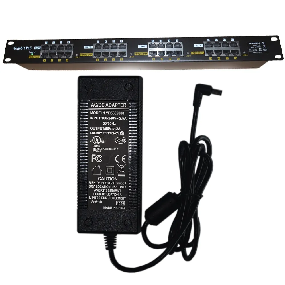 GPOE-16-56V120W 802.3af RackマウントGigabit Passive POE Panel 56v 120ワットPoE Injector 16 PortためPTZ Camera