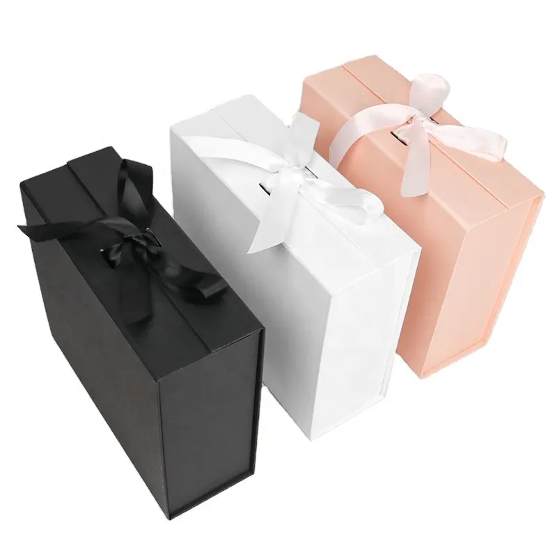 Caja de cartón de 250g personalizada, caja de regalo magnética plegable con cinta de regalo de boda para joyería cosmética