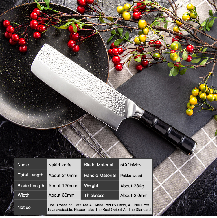 Wholesale Stainless Steel Kitchen Nakiri Knife Non-slip Pakka Wood Bamboo Joint Handle 2pcs Kitchen Knife Set